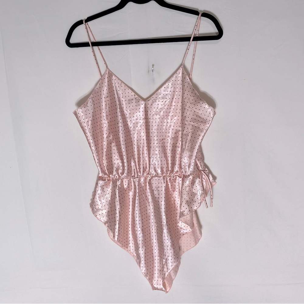Vintage Sears Impromptu Pink Black Polkadot One Piece Teddy Lingerie M